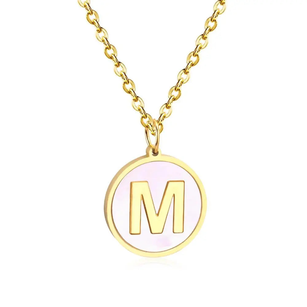 Stainless Steel Round Initial Pendant Necklace Gold Color 26 A-Z Letter Necklaces For Female Party Friend Wholesale asonjewelry